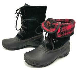 The North Face Shellista II Boots 6 Black Suede Red Plaid Roll Down Cuff Outdoor